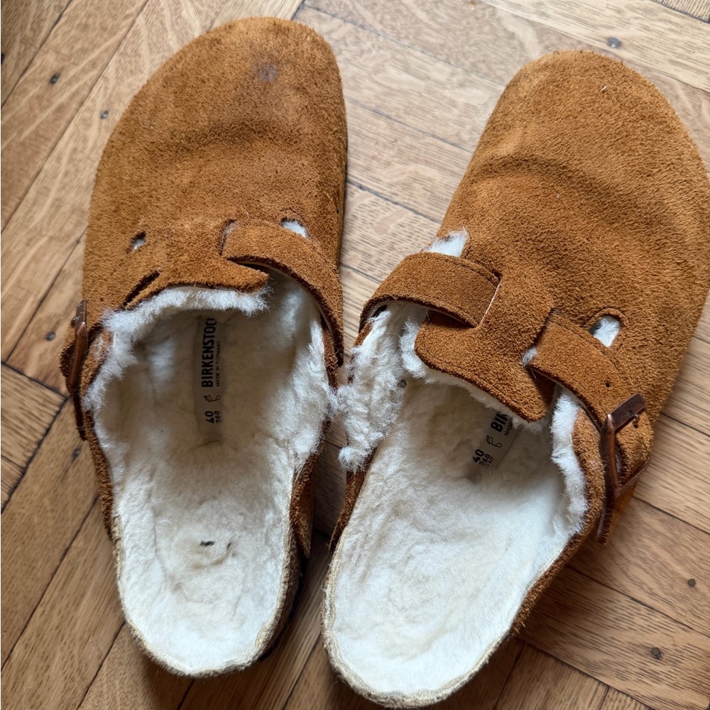 Birkenstock Boston  Tan Suede Shearling Lined Footwear